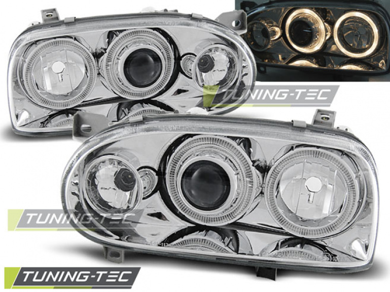 Upgrade Design Angel Eyes Scheinwerfer für VW Golf 3 91-97 chrom